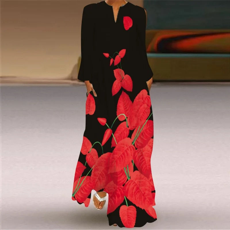 Thumbnail: 2023 New Plus Size Women Dress Autumn Winter Floral Printed Maxi Dresses Casual