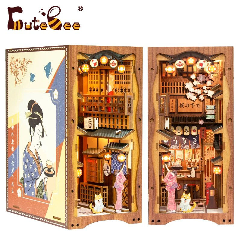 Miniature : CUTEBEE Book Nook Kit  DIY Miniature House DIY Book Nook Touch Lights with Furn