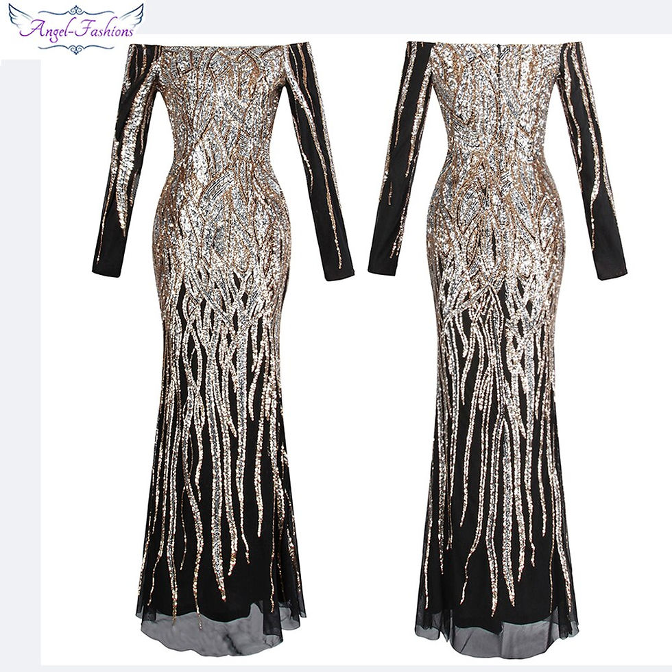 Thumbnail: Angel-fashions Formal Evening Dresses Sparkling Gold Art-Deco Sequin Vintage