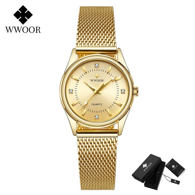 Thumbnail: 2022 WWOOR Fashion Brand Ladies Watches Luxury Diamond Rose Gold Women Bracelet