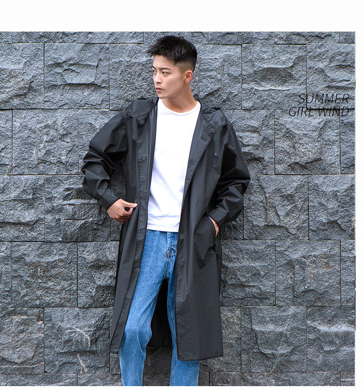Mid-length Raincoat Black EVA Material Hiking Outdoor Travel Male