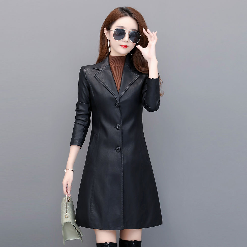 Thumbnail: Women's Plus Size Leather Lapel Mid Length Jacket