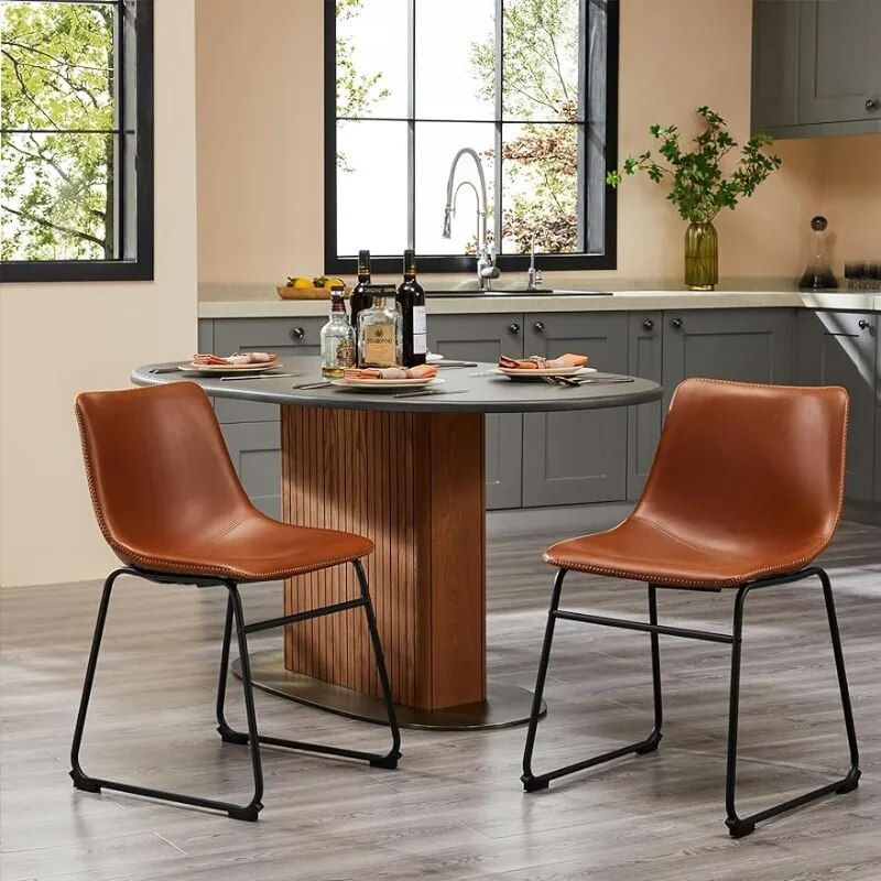 edx Dining Chairs,Kitchen & Dining Room Chairs, PU Leather Cushion and Metal Le