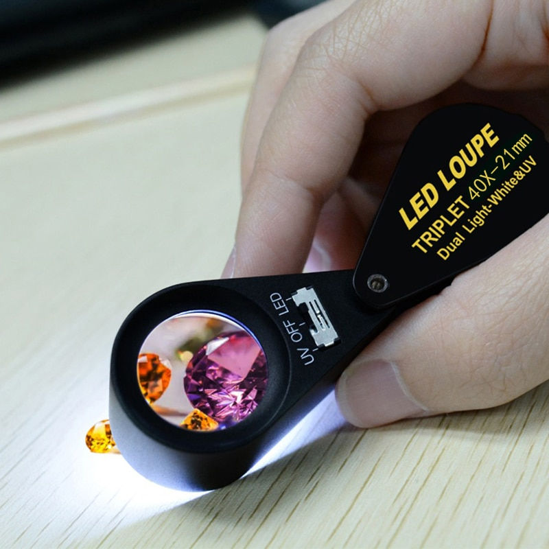 Thumbnail: 40X Foldable Magnifier Metal Jewelry Loupe Magnifying Glass Portable Handheld E