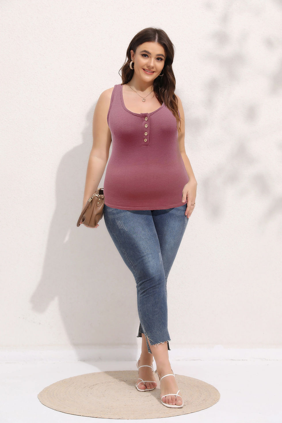 الصورة المصغرة: Plus Size Elegant Casual Comfortable Stretchy Classic Tank Top Women's Plus Rib