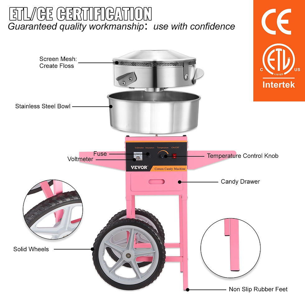 Thumbnail: VEVOR Electric Cotton Candy Machine with Cart 1000W Commercial Floss Maker with