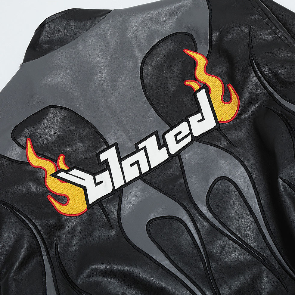 Thumbnail: Men's Fashion Personality Patch Embroidery Locomotive Racing Suit Leather Coat