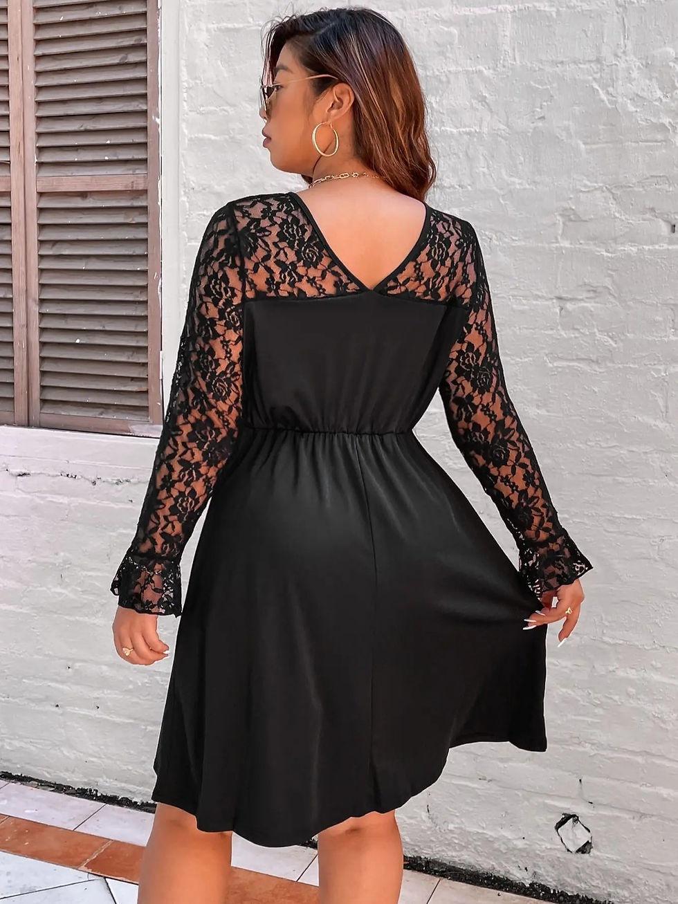 Thumbnail: Women Plus Size 4XL Lace Long Sleeves Midi Evening Party Dresses Fashion Elegan