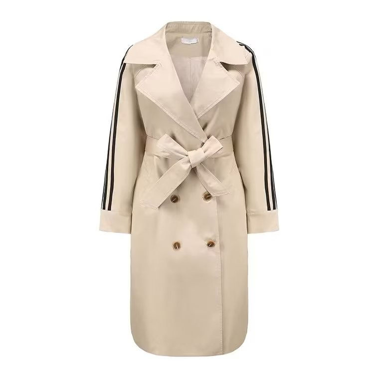 Women's Trench Coat Vintage Stripe Mid-length Coat