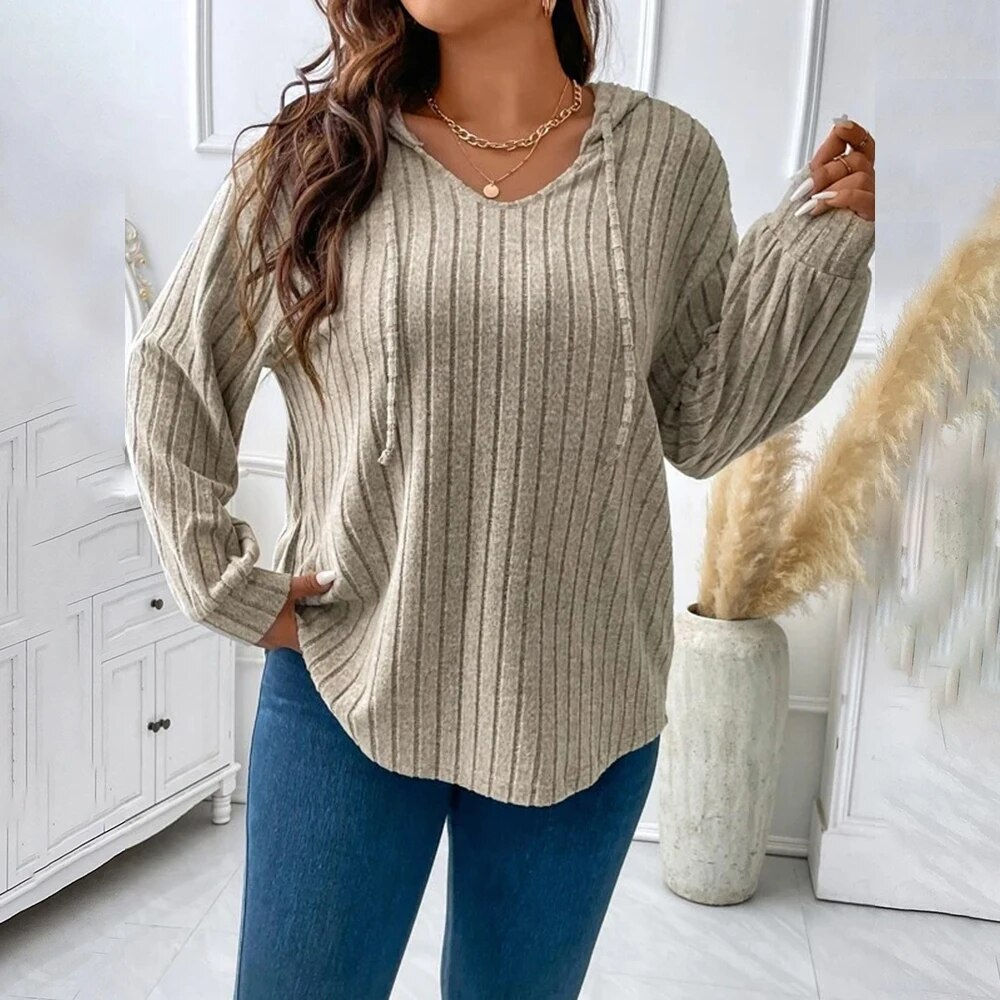 Large Size Tops Women Long Sleeve Loose Hooded Plus Size T -shirt Tee 2023 Autu