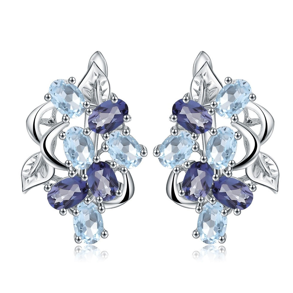 תמונה ממוזערת: Gem's Ballet Multicolor Natural Sky Blue Topaz Mystic Quartz Stud Earrings 925