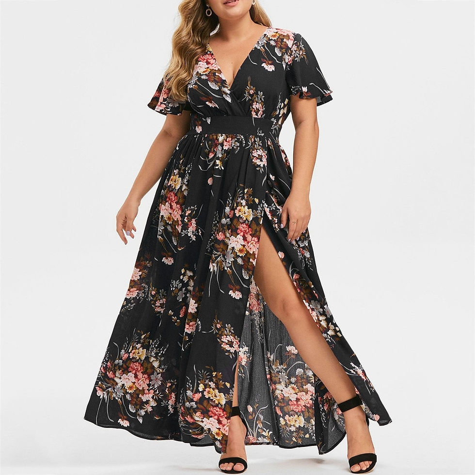 Thumbnail: Plus Size Dresses for Women Sexy Bohemian V-neck Floral Print Maxi Dress Short