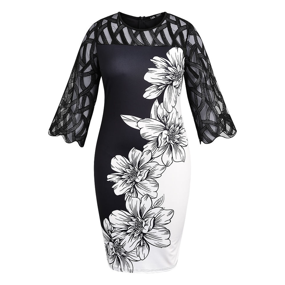 Thumbnail: Plus Size 4XL Evening Dresses Elegant Hollow Out Mesh Spliced Formal Evening A