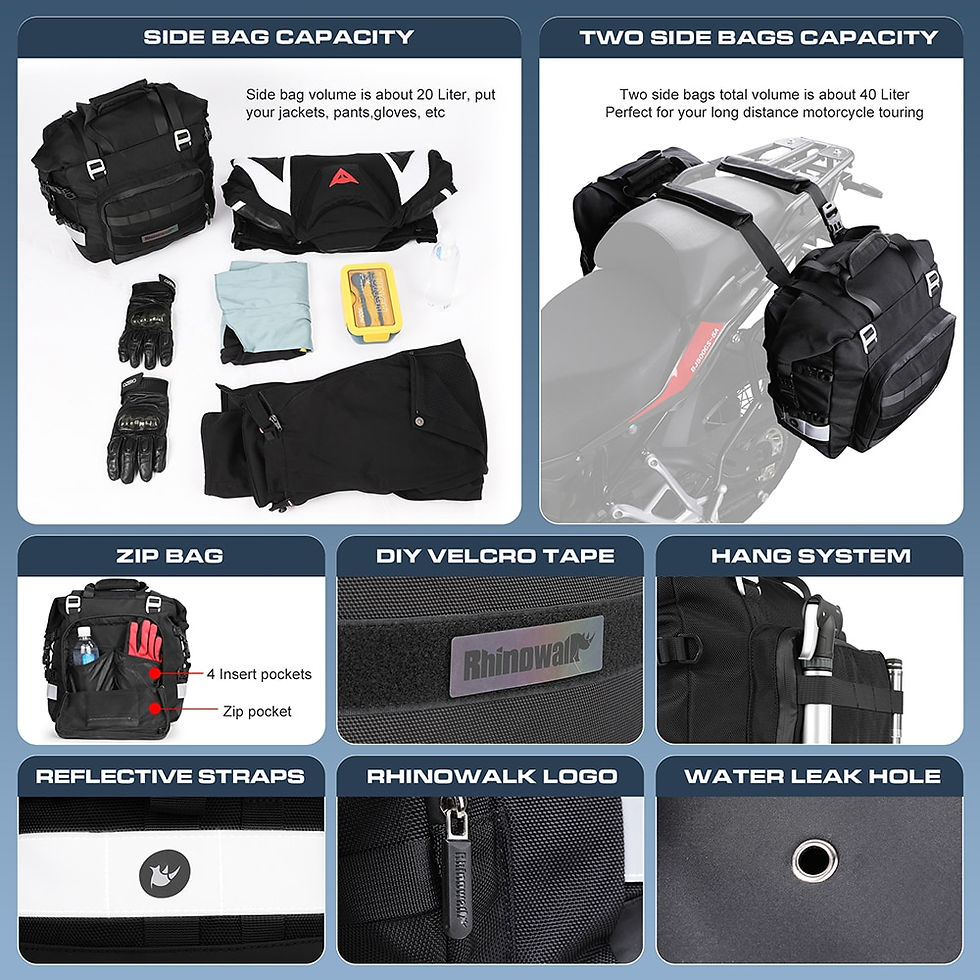 Thumbnail: Rhinowalk Motorcycle Bag 20L-30L Universal Side Saddle Bag With Removable