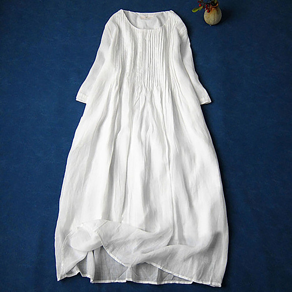 Miniature : Loose Short Sleeve Dress Spring And Summer Cotton And Linen Baptism Casual