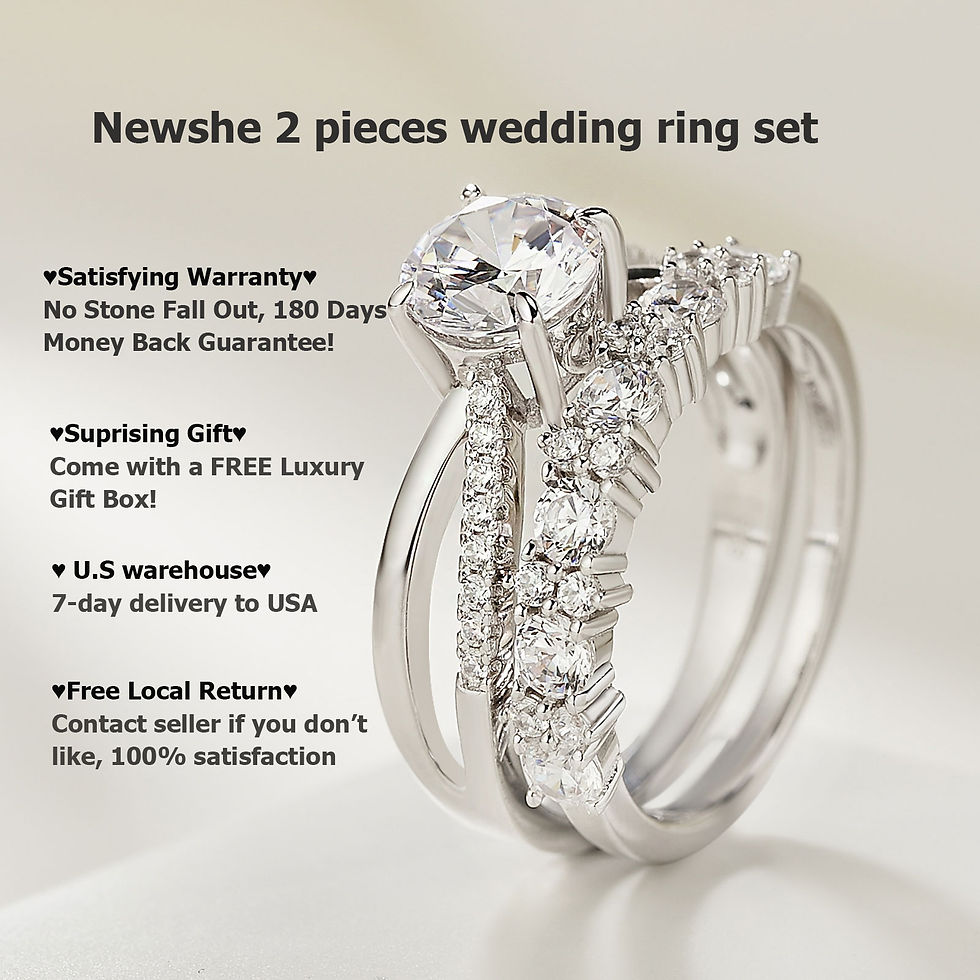 Thumbnail: Newshe 2 Pcs Solid 925 Sterling Silver Engagement Rings Set for Women Round