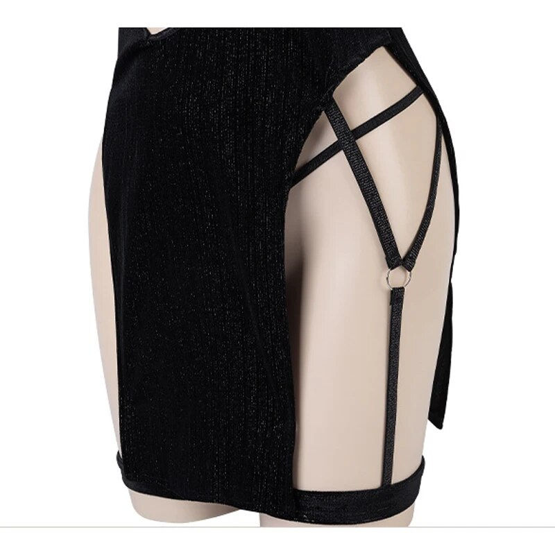 Miniatura: Halloween 2023 Spider Halter Straps Dress Unifrom Women Backless Hollow Cheongs