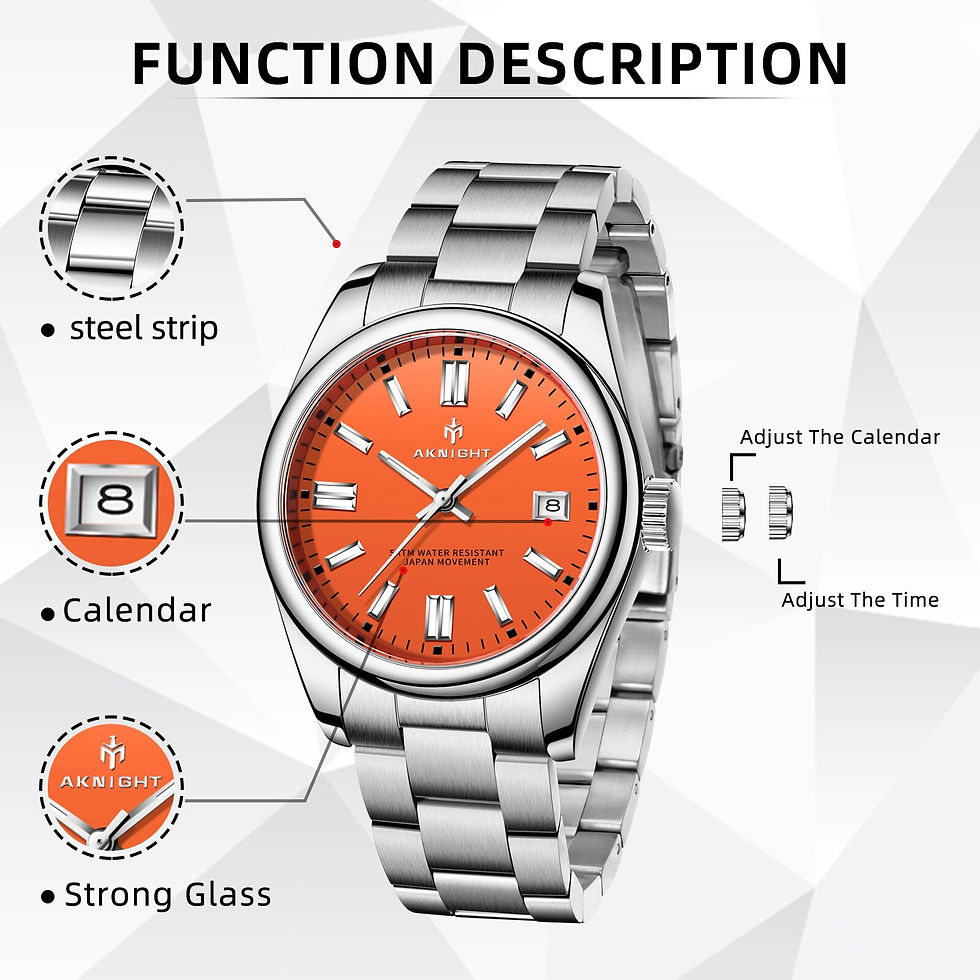 Thumbnail: Watch for Men Orange Watch Dial Analog Quartz Wristwatches AKNIGHT Waterproof C
