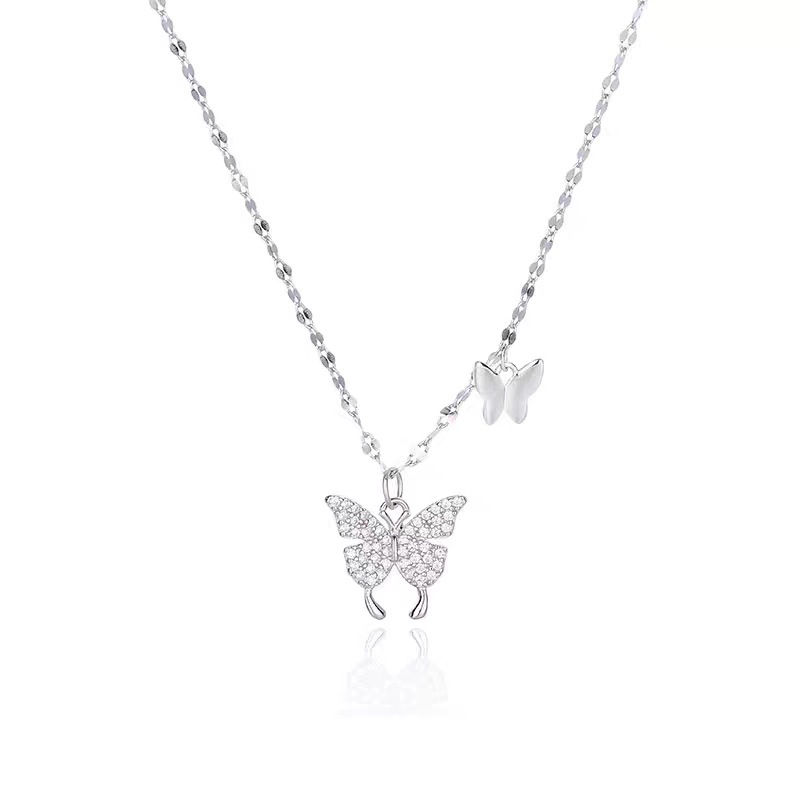 Thumbnail: S925 Sterling Silver Butterfly Necklace For Women Minority Simple All-match Hig