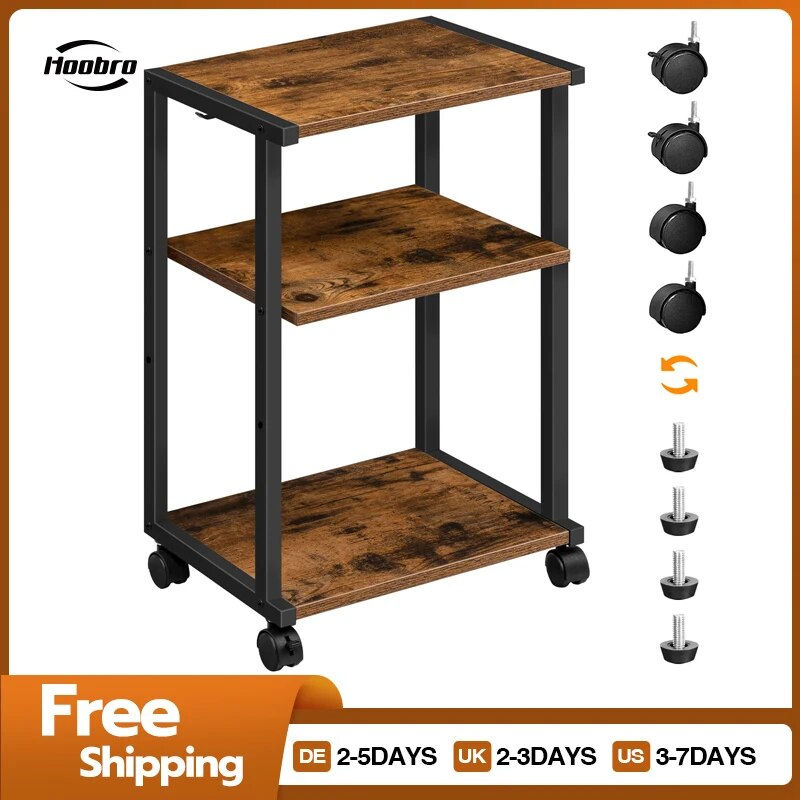 HOOBRO Printer Table 3-Tier Printer Cart With Wheels Height-Adjustable Printer