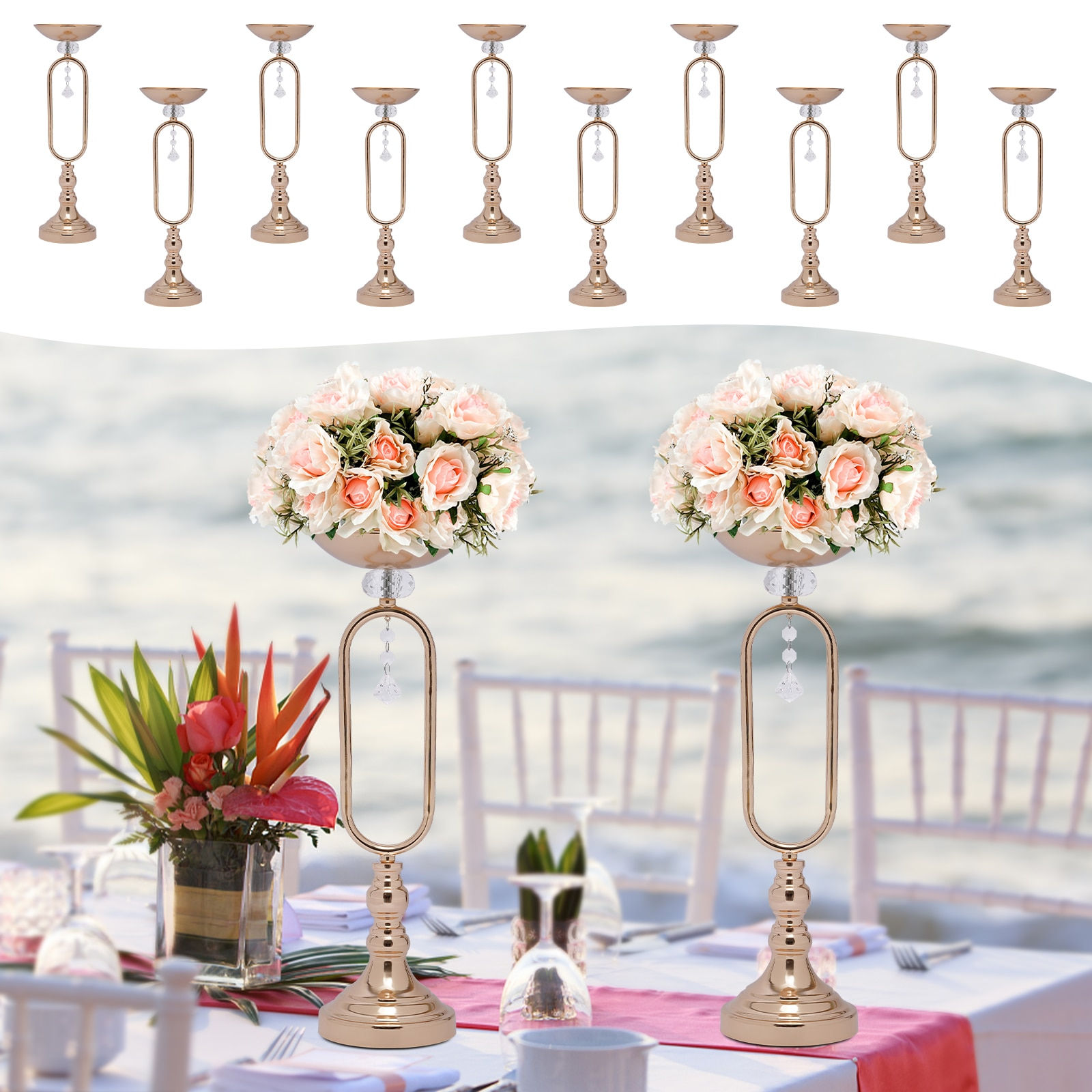 19.5in Tall Metal Flower Display Vases Stand Set Gold Flower Vase Wedding Candl