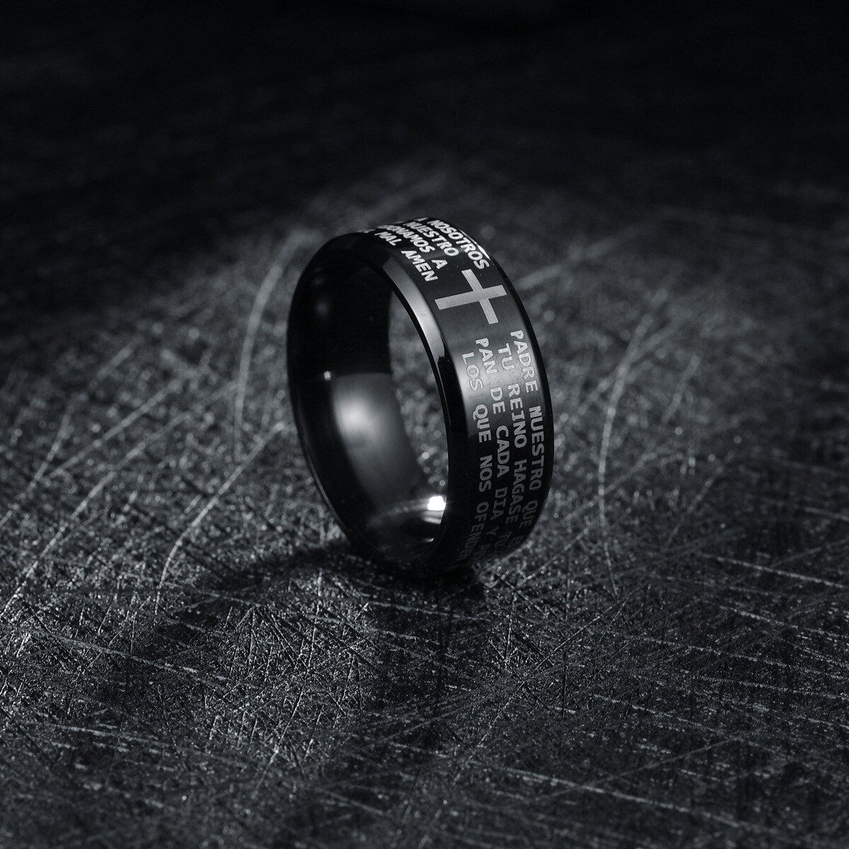 Classic Men Titanium Steel Bible Verse Cross Jesus Ring Letter Bible Verse