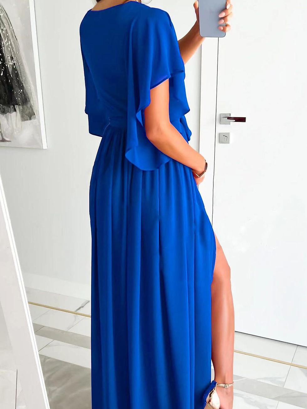 Miniatúra: Plus Size V-neck Short Sleeve Long Casual Dress for Women