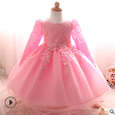 Minijatura: Long-sleeved girls dress rose children's wedding dress skirt