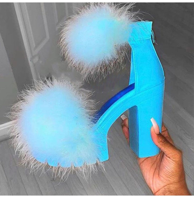 Thumbnail: 2022 Summer Woman Furry Sandals High Heels with Fur Female Platform Pump