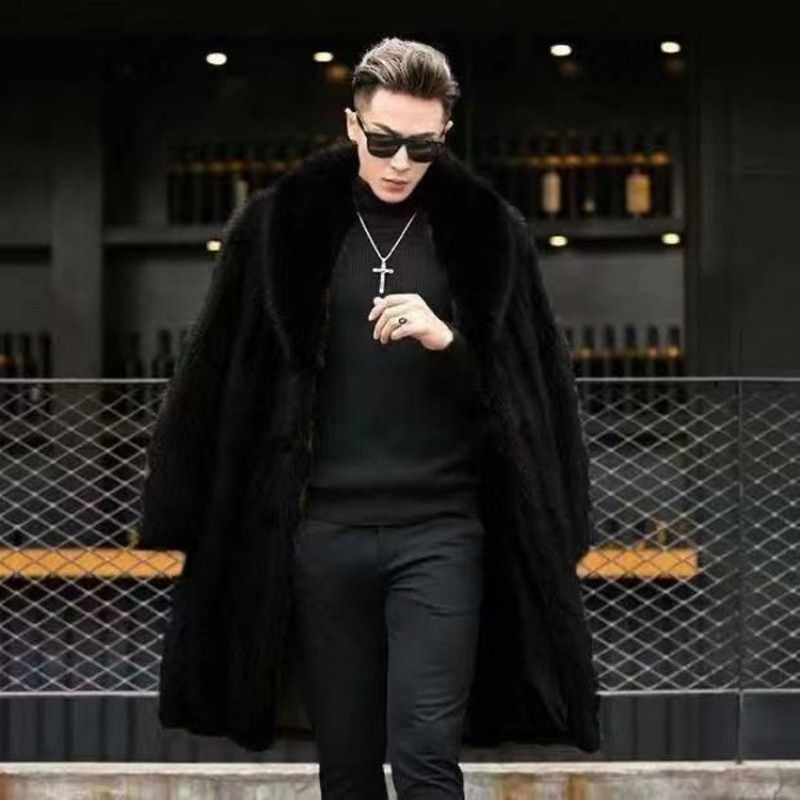 Thumbnail: Autumn and Winter Men's Whole Mink Fur Coat Leather Jacket Thicken Long Busines