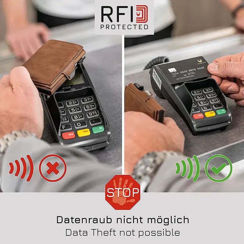 Hình thu nhỏ: Pop-Up Credit Card Case with RFID Protection Genuine Leather  Wallet with Compa