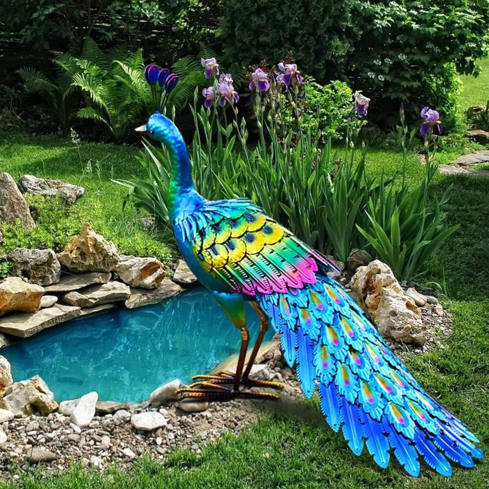 Peacock Statue Garden Decor Metal Peacock Yard Art Lawn Decoration Outdoor Scul