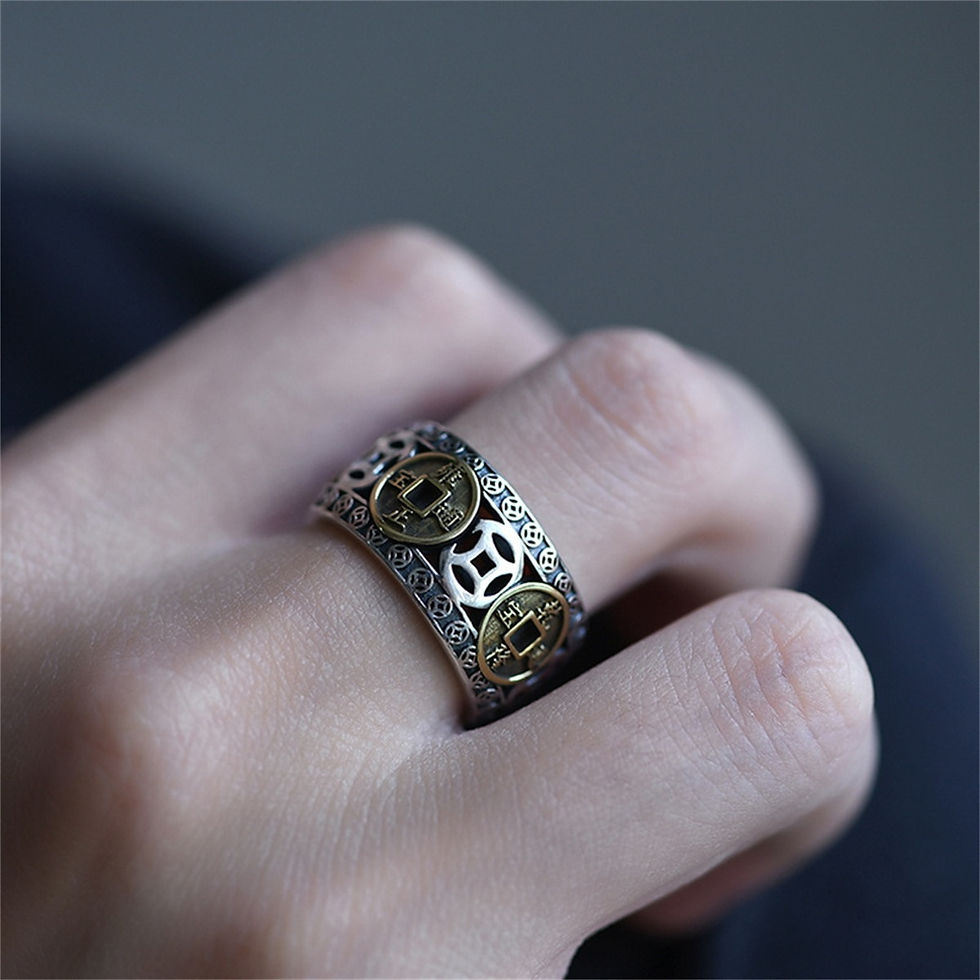 Thumbnail: Chinese Style Vintage Copper Coin Opening Ring For Men Women Unisex Feng Shui P
