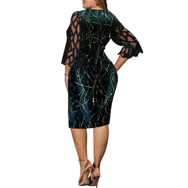 Thumbnail: Women'S Plus Size Lace Work Dress Aesthetic Bodycon Floral Midi Dress Patchwork