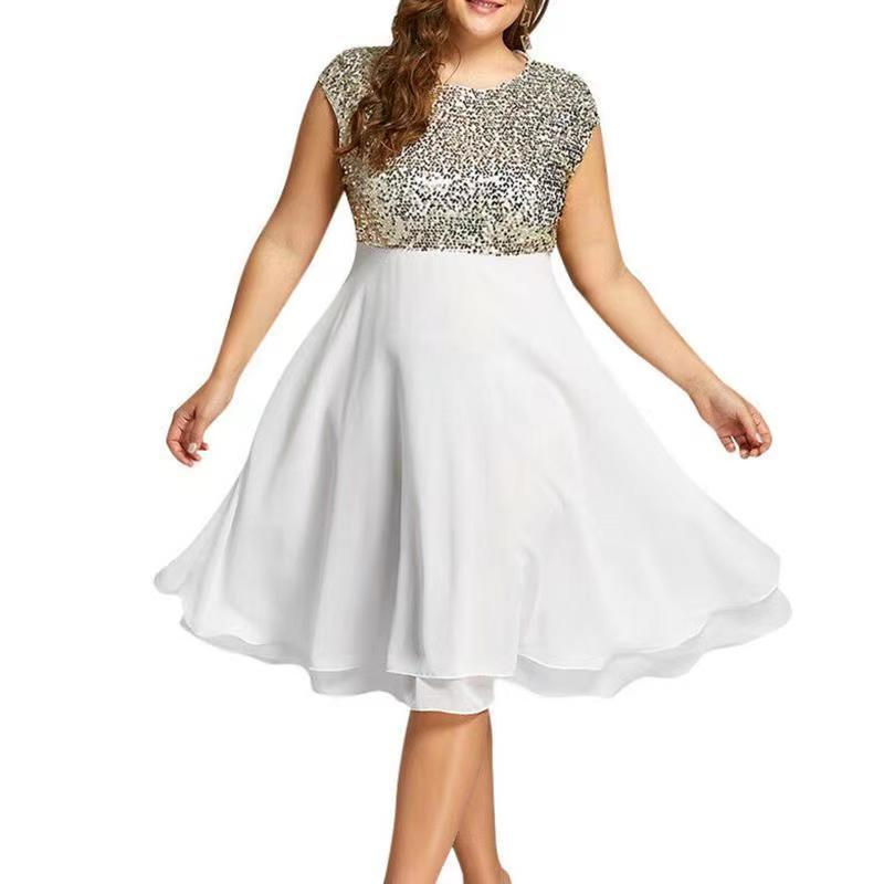 Thumbnail: Women Fashion Plus Size Midi Dress Sleeveless Patchwork Party Dresses Sequin Sl