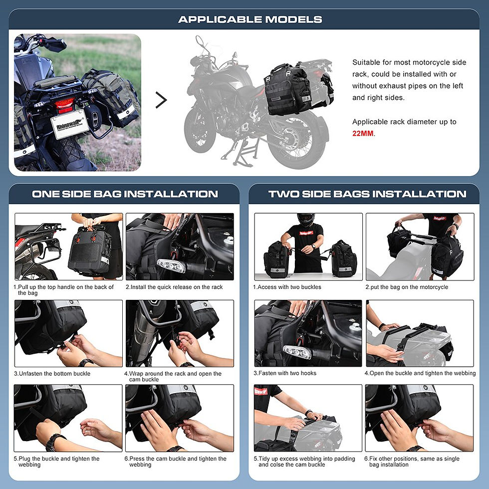 Thumbnail: Rhinowalk Motorcycle Bag 20L-30L Universal Side Saddle Bag With Removable