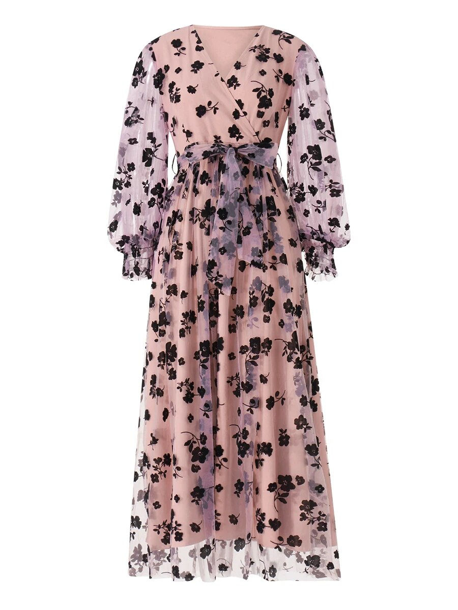 Minijatura: Elegant Lace Off-Shoulder Midi Dress Vintage Ruffle Sleeve A-Line Cocktail Part