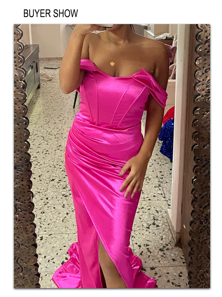 Thumbnail: Romagic Women Fuchsia Off The Shoulder Strapless Padded Backless V Neck Pleated