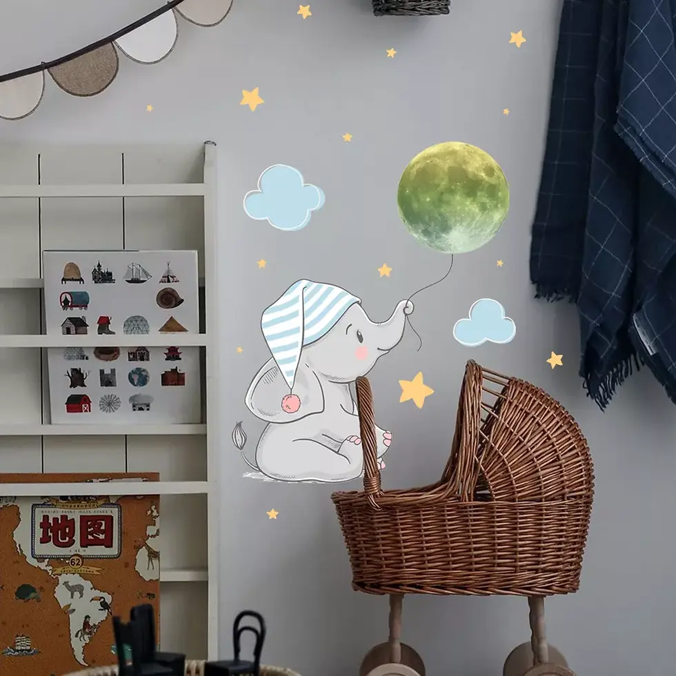 Thumbnail: Baby Elephant Moon Luminous Wall Sticker For Baby Kids Room Bedroom Home