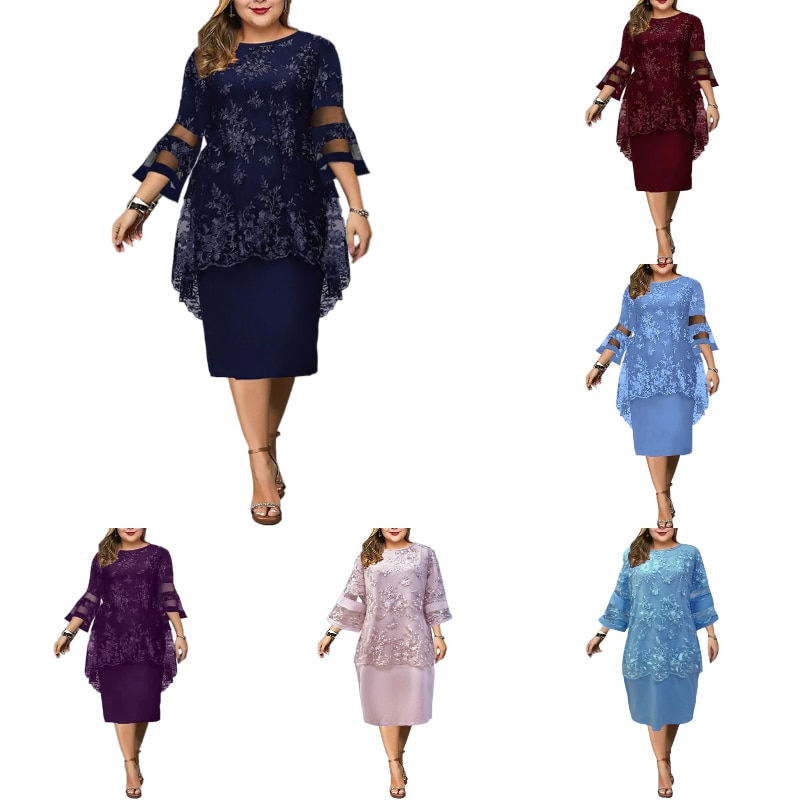 Thumbnail: Plus Size Dress Women Elegant Luxury Wedding Evening 2023 Dresses Lace Patchwor