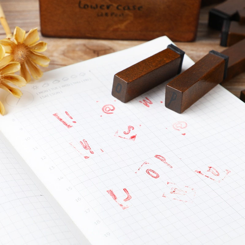 Thumbnail: Yoofun 28pcs Alphabet Stamps Vintage Wooden Rubber Letter Standard Stamp Set fo
