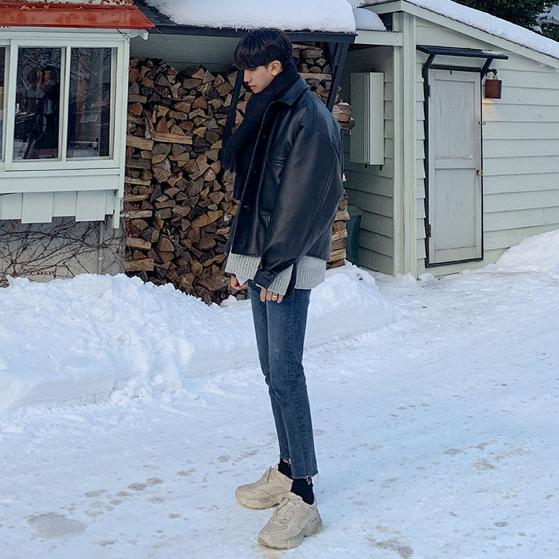 Miniature : Men's Loose And Warm Leather Jacket