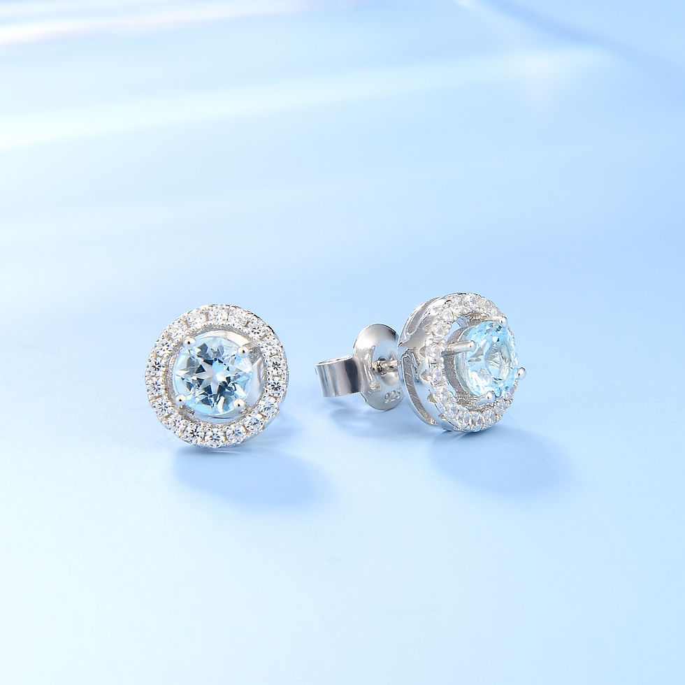 Miniatura: GEM'S BALLET Natural Sky Blue Topaz Birthstone Halo Earrings For Women 925 Ster