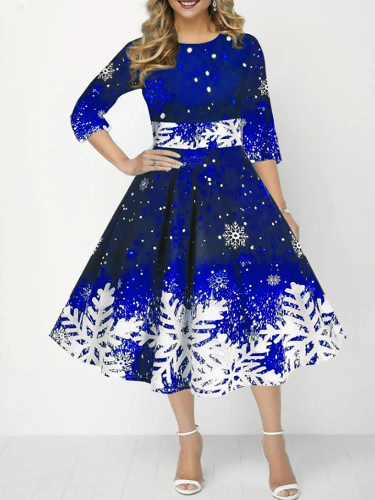 Autumn Dress Women 2023 Fashion Christmas Print Party Dresses Elegant High Wais