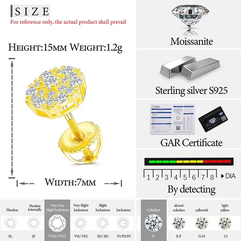 Thumbnail: Unisex Fine Jewelry Moissanite Earrings For Women 925  Stud Earrings Moissanite