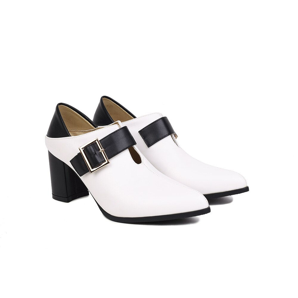 2022 New Comfortable Black White Women Pumps Pointed Toe High Block Heels Lady