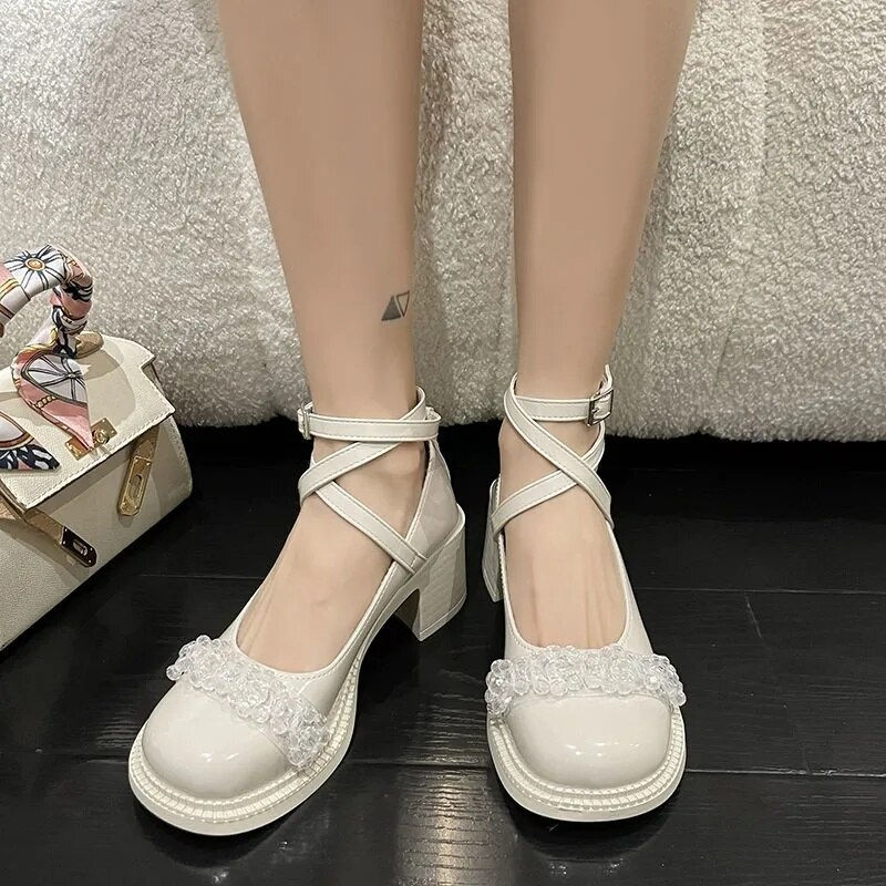Thumbnail: Women Pumps Mary Jane Chunky Heel Platform Ankle Strap Ladies Sandals Transpare