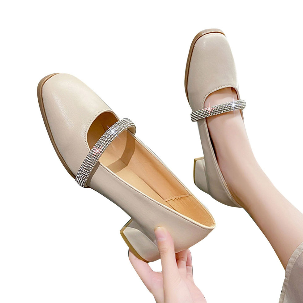 Thumbnail: Fashion Summer Women Pumps Solid Color Round Toe Rhinestone Chunky Heel Medium