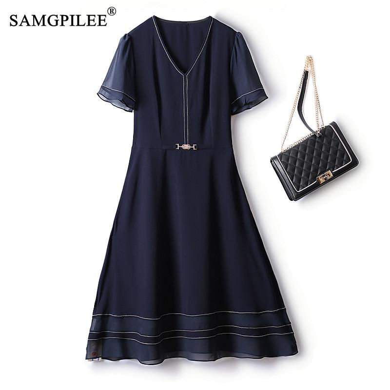 Casual Summer Women's Dresses 2022 Korean Simple Large Swing V-neck Top-line Ch