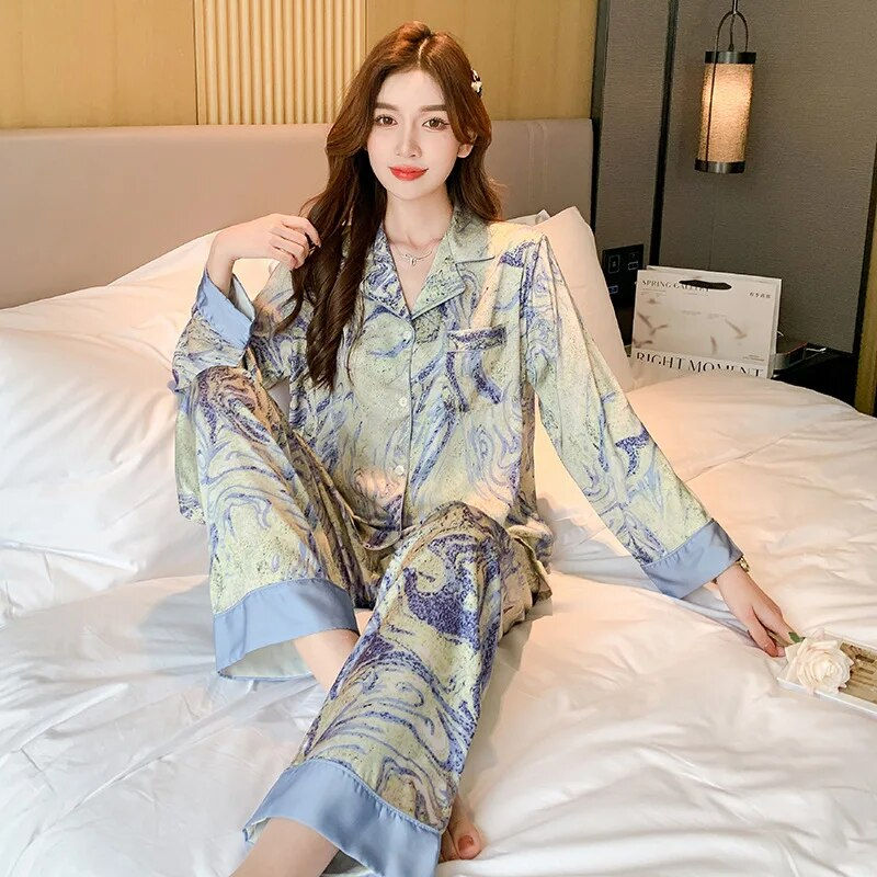 ภาพขนาดย่อ: QSROCIO Women's Spring Summer Pajamas Set Beautiful Brilliant Galaxy Print Slee